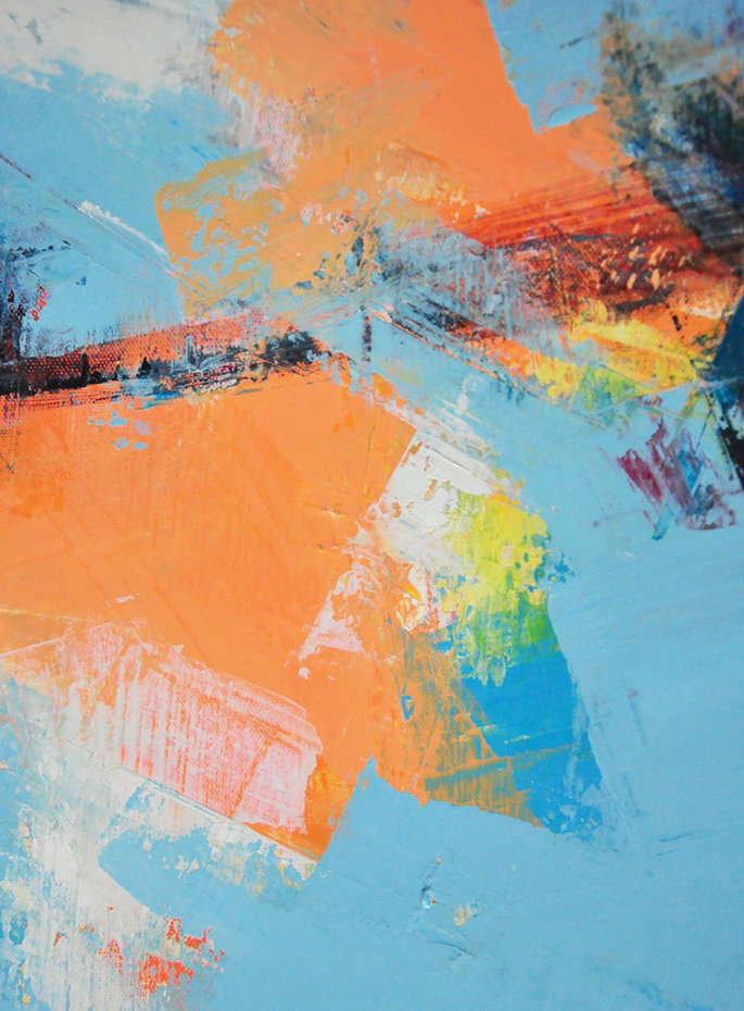 Large Abstract Art,Palette Knife Contemporary Art Canvas Painting,Oversized Wall Decor,Sky Blue,Orange,Yellow,White.etc